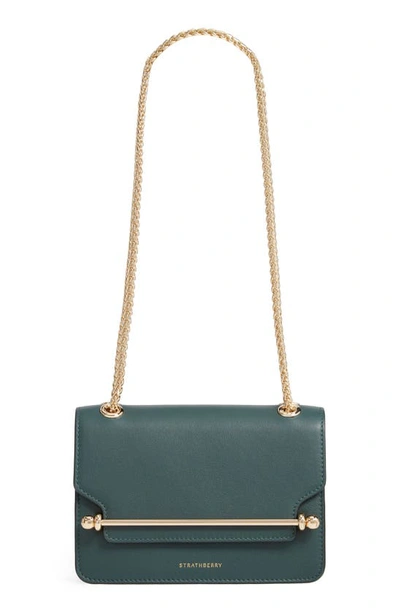 Shop Strathberry Mini East/west Leather Crossbody Bag In Bottle Green