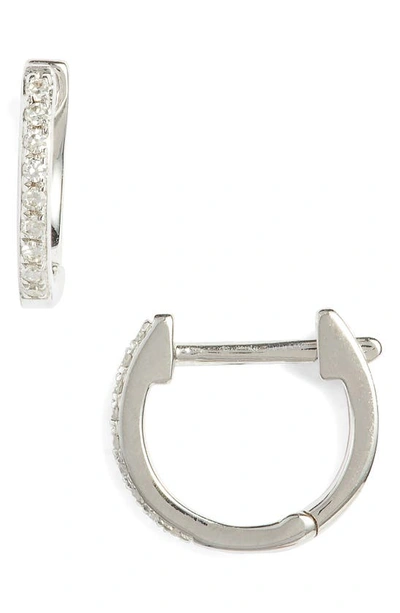 Shop Ef Collection Mini Diamond Hoop Earrings In White Gold