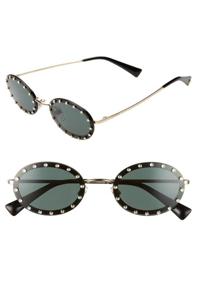 Shop Valentino 51mm Crystal Rockstud Oval Sunglasses In Black/ Green Solid