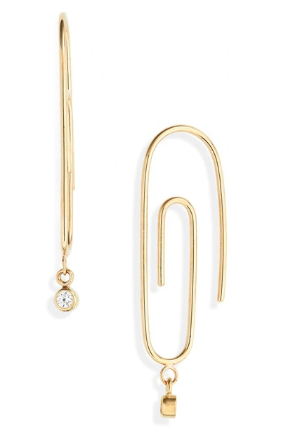 Shop Zoë Chicco Small Diamond Paperclip Hoop Earrings In Diamond/ Yellow Gold