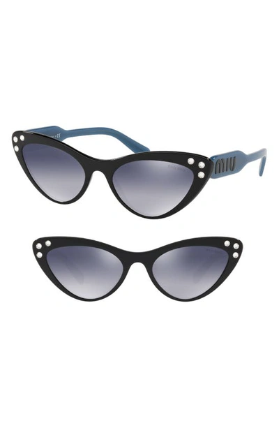 Shop Miu Miu Logomania 55mm Cat Eye Sunglasses In Black Gradient Mirror