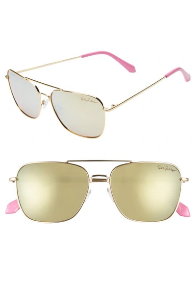 Shop Lilly Pulitzerr Kate 55mm Polarized Aviator Sunglasses In Shiny Gold/ White Enamel