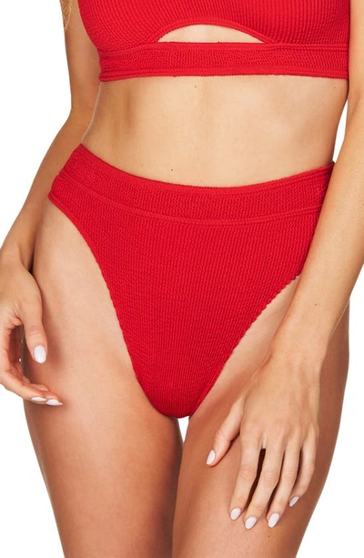 Shop Bound By Bond-eye The Savannah High-waist Ribbed Bikini Bottoms In Baywatch Red