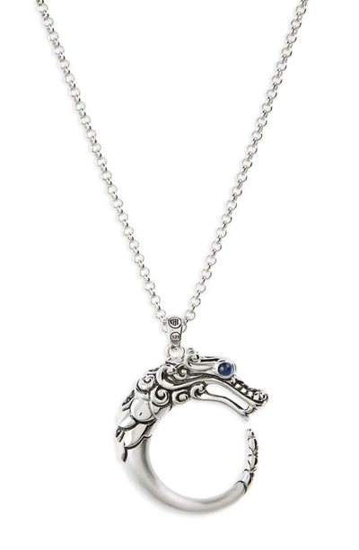 Shop John Hardy Legends Naga Pendant Necklace In Silver/ Black/ Blue Sapphire