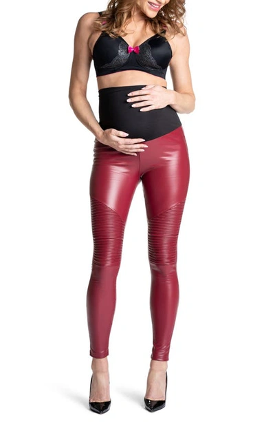 Shop Preggo Leggings Popstar Mamacita Maternity Moto Leggings In Red