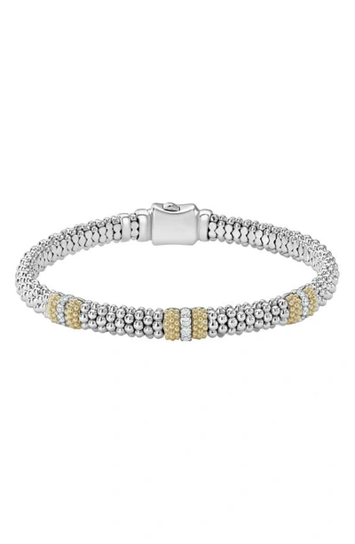 Shop Lagos Caviar Diamond Station Bracelet In Silver/ Gold/ Diamond