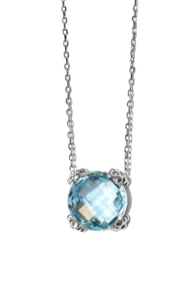 Anzie Dew Drop Rhodium-plated Blue Topaz Necklace In Blue Topaz
