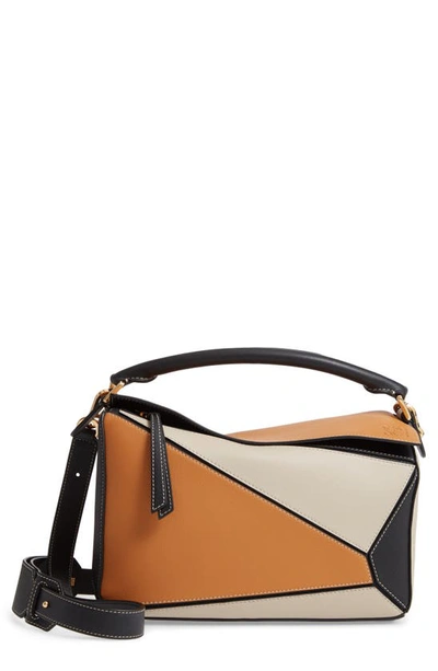 Shop Loewe Puzzle Calfskin Leather Shoulder Bag In Amber/ Light Oat