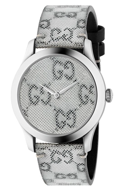 Shop Gucci G-timeless Holo Strap Watch, 38mm In Grey/ Silver