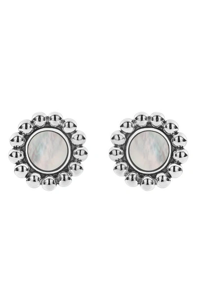 Shop Lagos Maya Circle Stud Earrings In Silver/ White Mother Of Pearl
