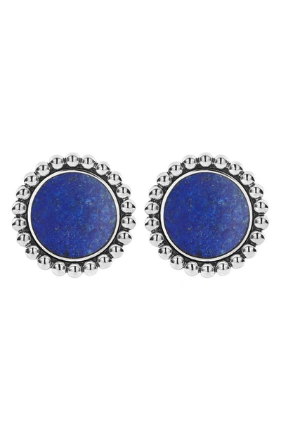 Shop Lagos Maya Circle Omega Earrings In Silver/ Lapis