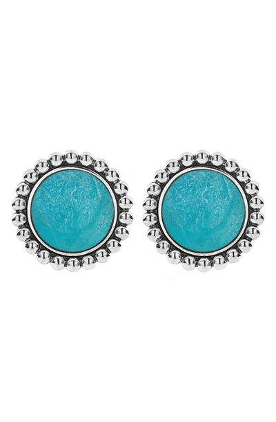 Shop Lagos Maya Circle Omega Earrings In Silver/ Turquoise