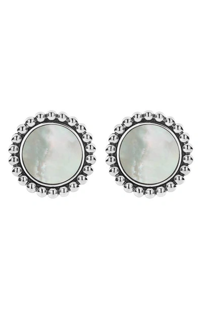 Shop Lagos Maya Circle Omega Earrings In Silver/ White Mother Of Pearl