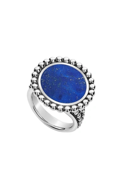 Shop Lagos Maya Large Circle Ring In Silver/ Lapis