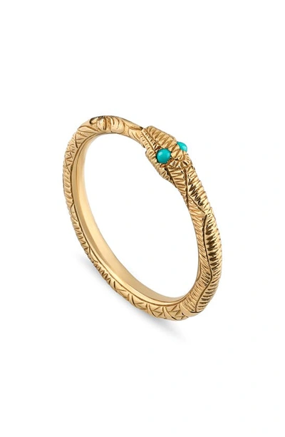 Shop Gucci Ouroboros Turquoise Snake Ring In Turquoise/ Yellow Gold