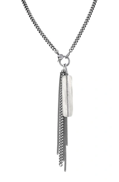 Shop Sheryl Lowe Pavé Diamond Line Dog Tag & Chain Fringe Necklace In Sterling Silver