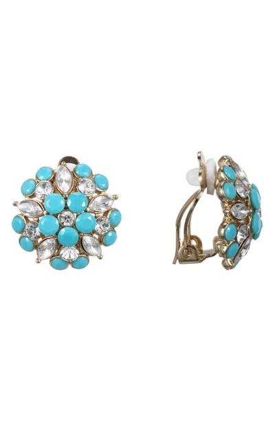 Shop Nina Floral Stud Earrings In Gold/ Turquoise/ White Crystal