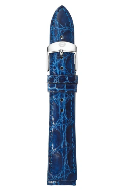 Shop Michele 18mm Crocodile Leather Watch Strap In Blue