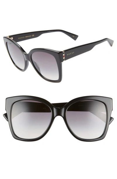 Shop Gucci 54mm Square Sunglasses In Shiny Solid Black/grey Grad