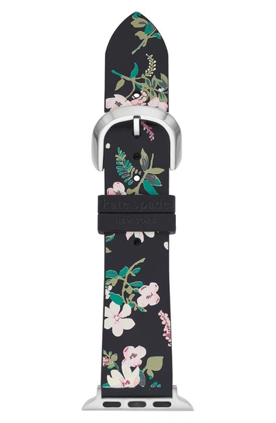 Shop Kate Spade Silicone 24mm Apple Watch® Watchband In Black/ Green/ Pink