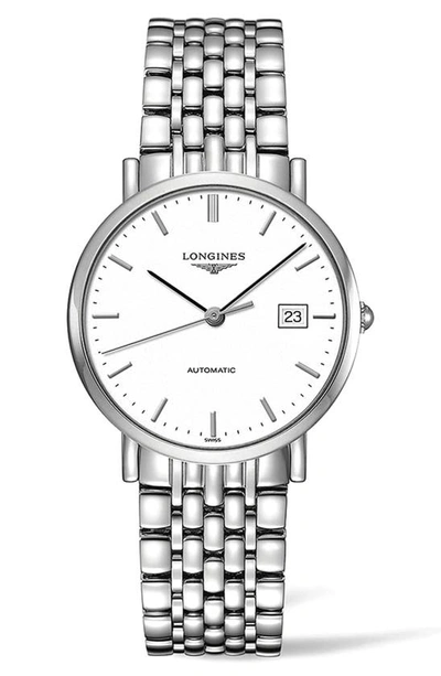 Shop Longines Elegant Automatic Bracelet Watch, 37mm In Silver/ White/ Silver