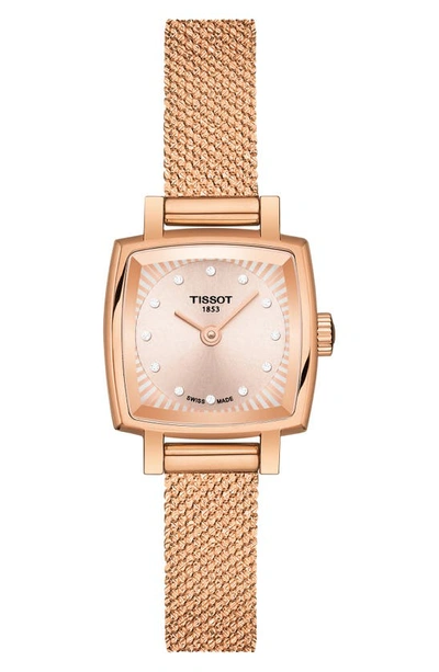 Tissot Women's Swiss T-lady Lovely Diamond Accent Rose Gold Mesh Bracelet Watch 20mm In Rose Gold