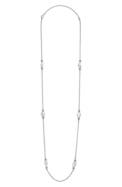 Shop Lagos Luna Keshi Pearl Station Necklace In Silver/ Keshi Pearl