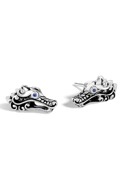 Shop John Hardy Legends Naga Stud Earrings In Silver/ Blue Sapphire