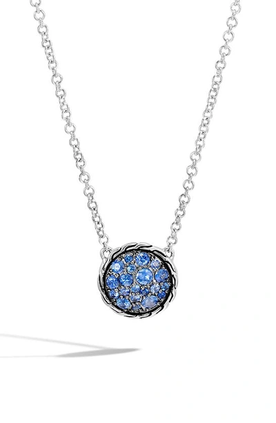 Shop John Hardy Chain Classic Pave Pendant Necklace In Silver/ Blue Sapphire