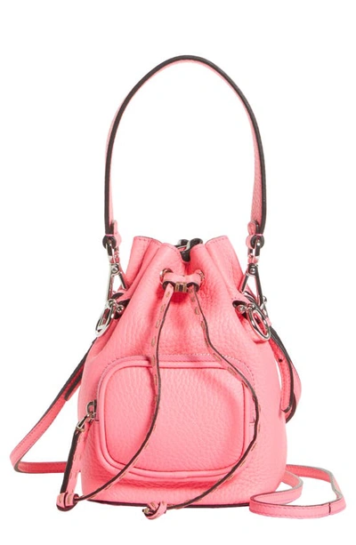 Shop Fendi Mini Mon Tresor Leather Bucket Bag In Fluorecent Pink/ Silver