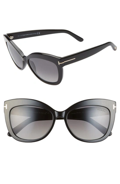 Shop Tom Ford Alistair 56mm Polarized Cat Eye Sunglasses In Shiny Black/ Smoke