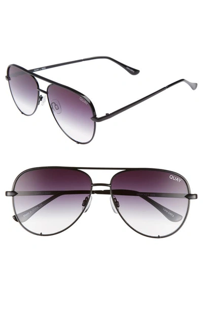 Shop Quay High Key Mini 57mm Aviator Sunglasses In Black/ Fade To Clear