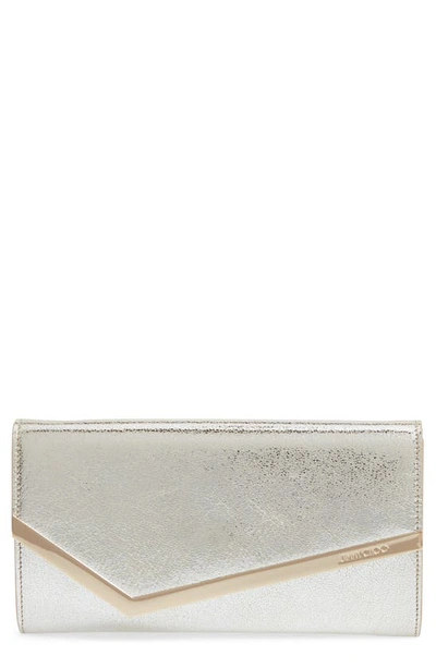 Shop Jimmy Choo Emmie Glitter Leather Clutch In Champagne