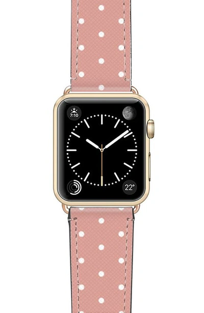 Shop Casetify Polka Dots Saffiano Faux Leather Apple Watch Band In Pink/ White/ Gold