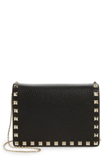 Shop Valentino Rockstud Leather Pouch Wallet On A Chain In Nero Rockstud