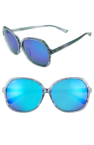 Shop Maui Jim Taro 59mm Polarizedplus2® Round Sunglasses In Aquamarine/ Blue Hawaii