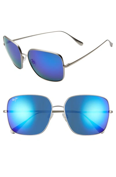 Shop Maui Jim Triton 61mm Polarizedplus2® Mirrored Square Sunglasses In Titanium/ Blue Hawaii