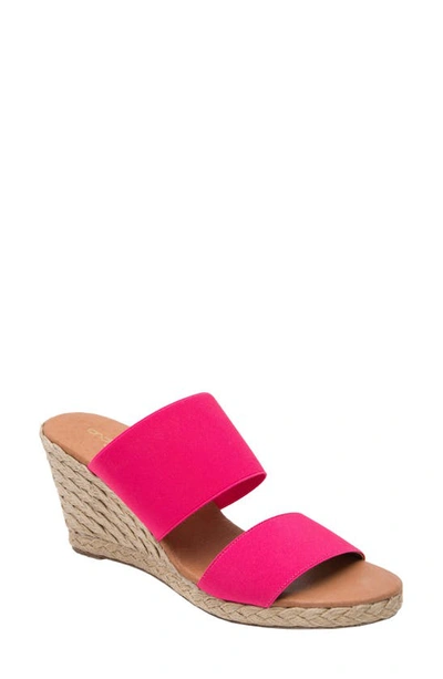 Shop Andre Assous Amalia Strappy Espadrille Wedge Slide Sandal In Neon Pink Fabric