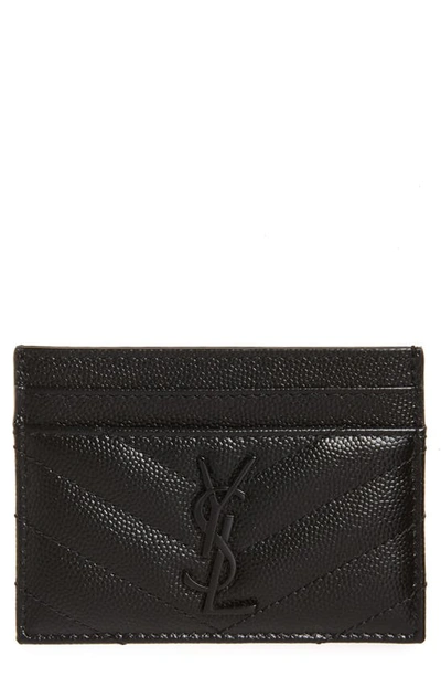 Shop Saint Laurent Monogram Leather Card Case In Noir