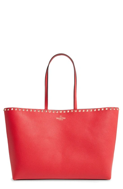 Shop Valentino Rockstud Leather Tote In Rouge Pur