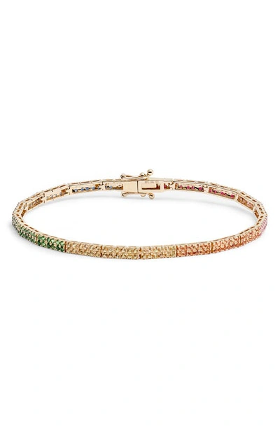 Shop Ef Collection Double Row Rainbow Jewel Eternity Bracelet In Yellow Gold/ Rainbow