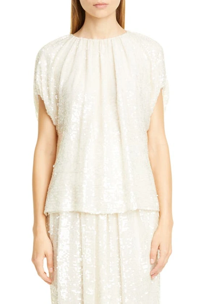 Shop Adam Lippes Sequin Embroidered Top In Ivory
