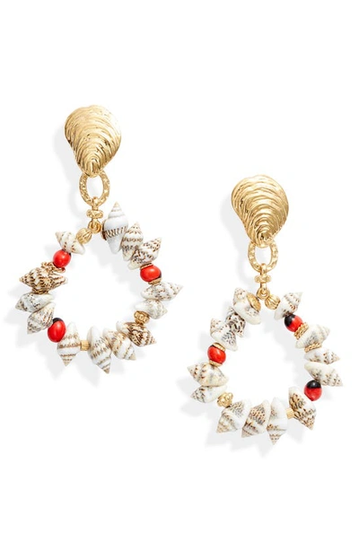 Shop Gas Bijoux Costa Seashell Drop Earrings In Gold/ White