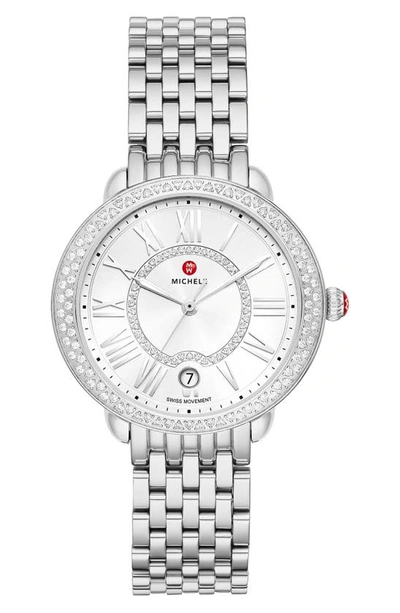 Shop Michele Serein Mid Diamond Watch Head & Bracelet, 36mm X 34mm In Silver