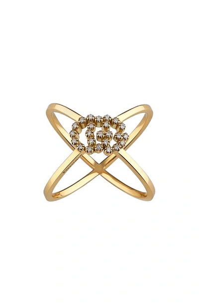 Shop Gucci Running-g Diamond Crossover Ring In Yellow Gold