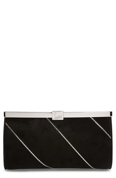 Shop Christian Louboutin Small Palmette Embellished Clutch In Black/ Crystal