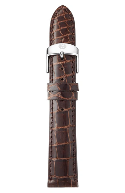 Shop Michele 18mm Alligator Watch Strap In Chocolate