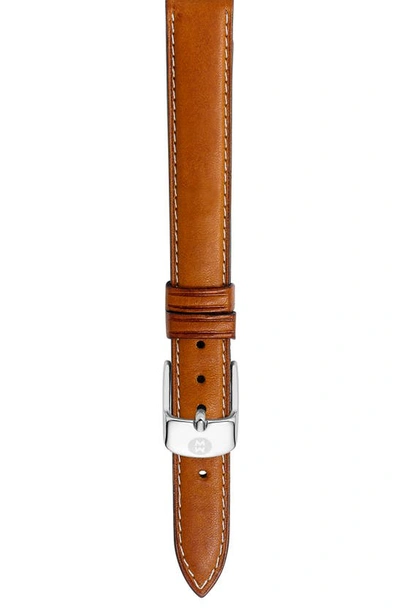 Shop Michele 14mm Leather Watch Strap In Saddle