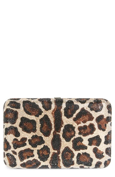 Shop Judith Leiber Crystal Leopard Box Clutch In Champagne Multi