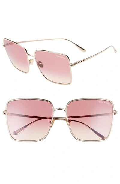 Shop Tom Ford Heather Polarized 60mm Square Sunglasses In Rose Gold/ Gradient Bordeaux